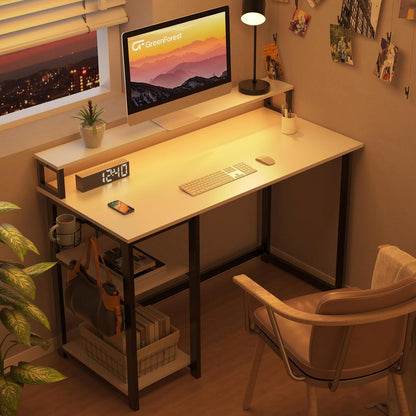 Schreibtisch Weiß mit Regal und Monitorständer, Kleiner Sekretär für Home Office
