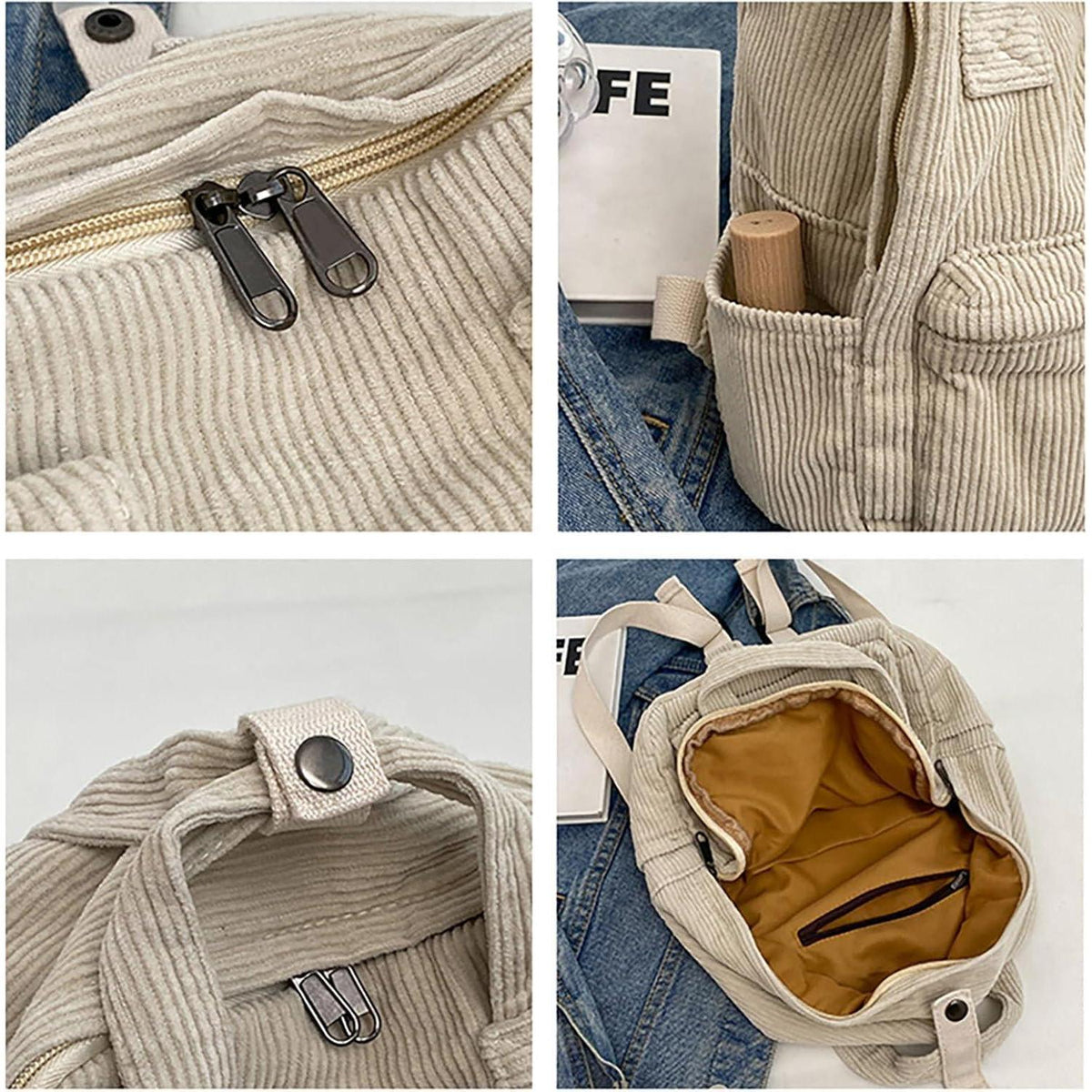 Cord Rucksack Damen Klein, Cityrucksack mit Fächern, Rot