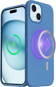 iPhone 15 Magnetische Silikon Hülle Stoßfest Blau 6.1 Zoll