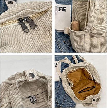 Makukke Damen Cord Cityrucksack Klein Beige SEO Travel Rucksack