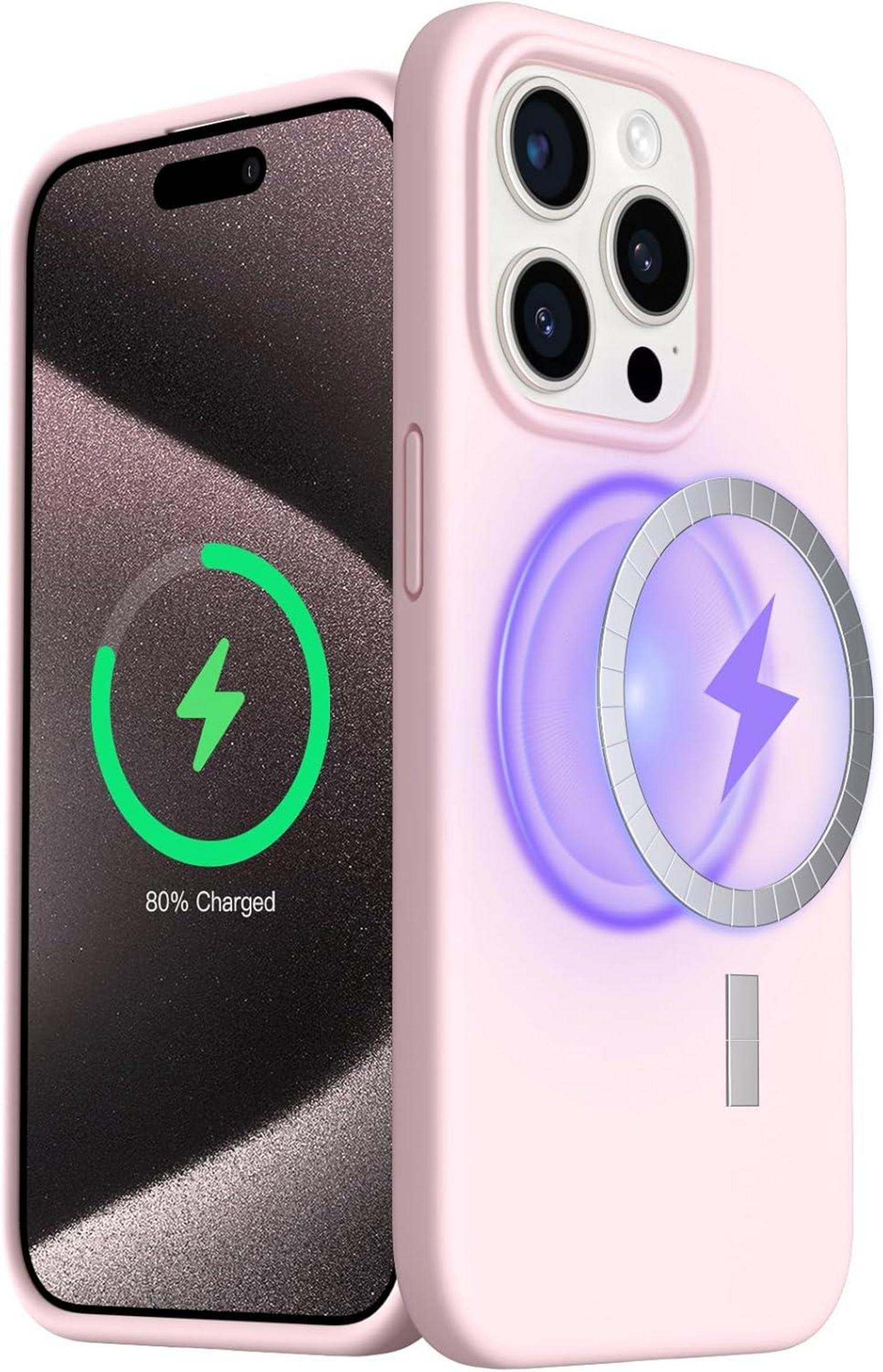 Magnetische iPhone 15 Pro Silikonhülle Kalkrosa 6.1 Zoll