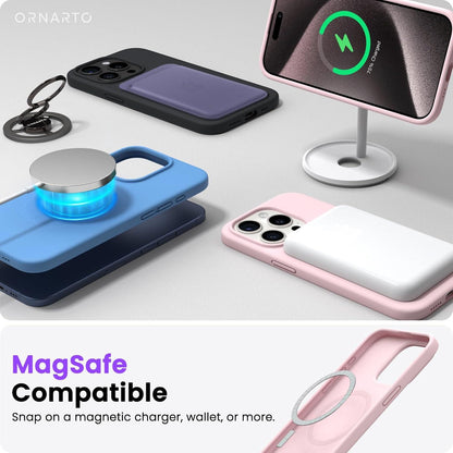 ORNARTO iPhone 15 Pro Silikon Hülle magnetisch 6.1 Zoll Kalkrosa