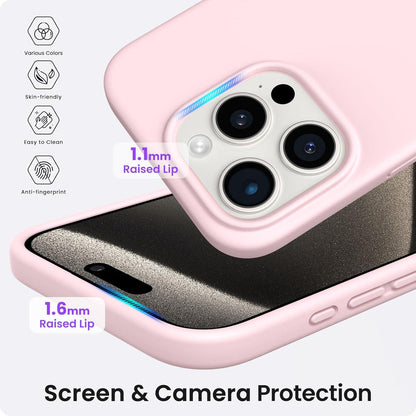 ORNARTO iPhone 15 Pro Silikon Hülle Kalkrosa 6.1 Zoll stoßfest Magnet