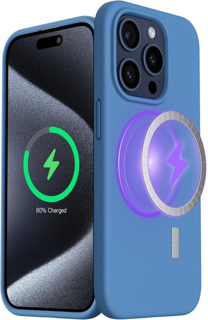 Magnetische Hülle für iPhone 15 Pro Silikon 6.1 Zoll Blau