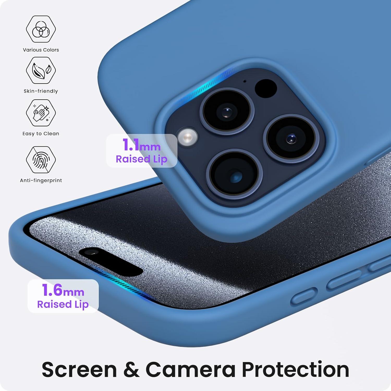 ORNARTO iPhone 15 Pro Magnetische Hülle Silikon Blau 6.1 Zoll Magnetisch