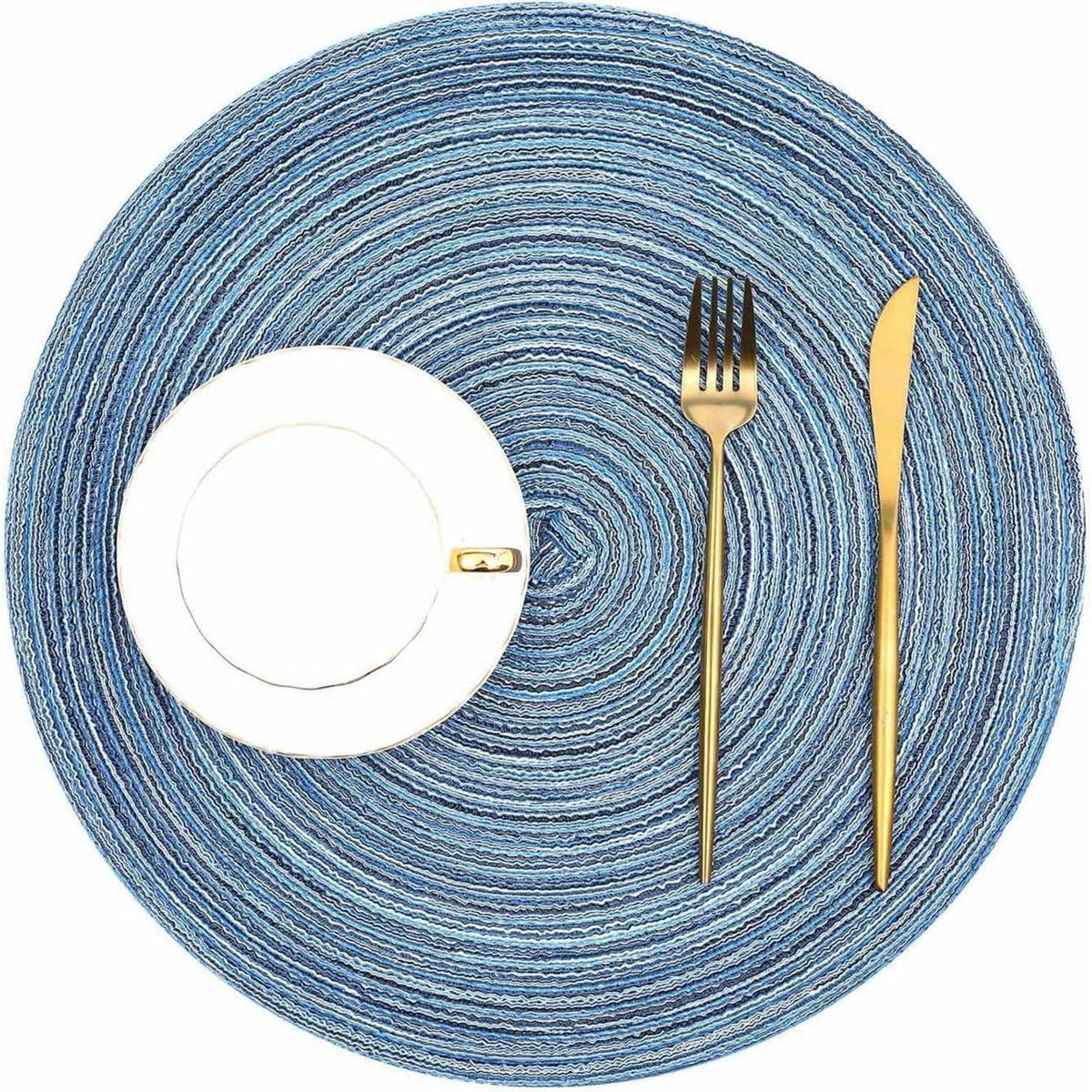 Runde Tischsets 6er Set Blau Geflochten Abwaschbar Hitzebeständig