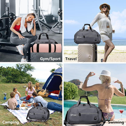 Wasserdichte Sporttasche 40L Rucksack Schuhfach Schwarz