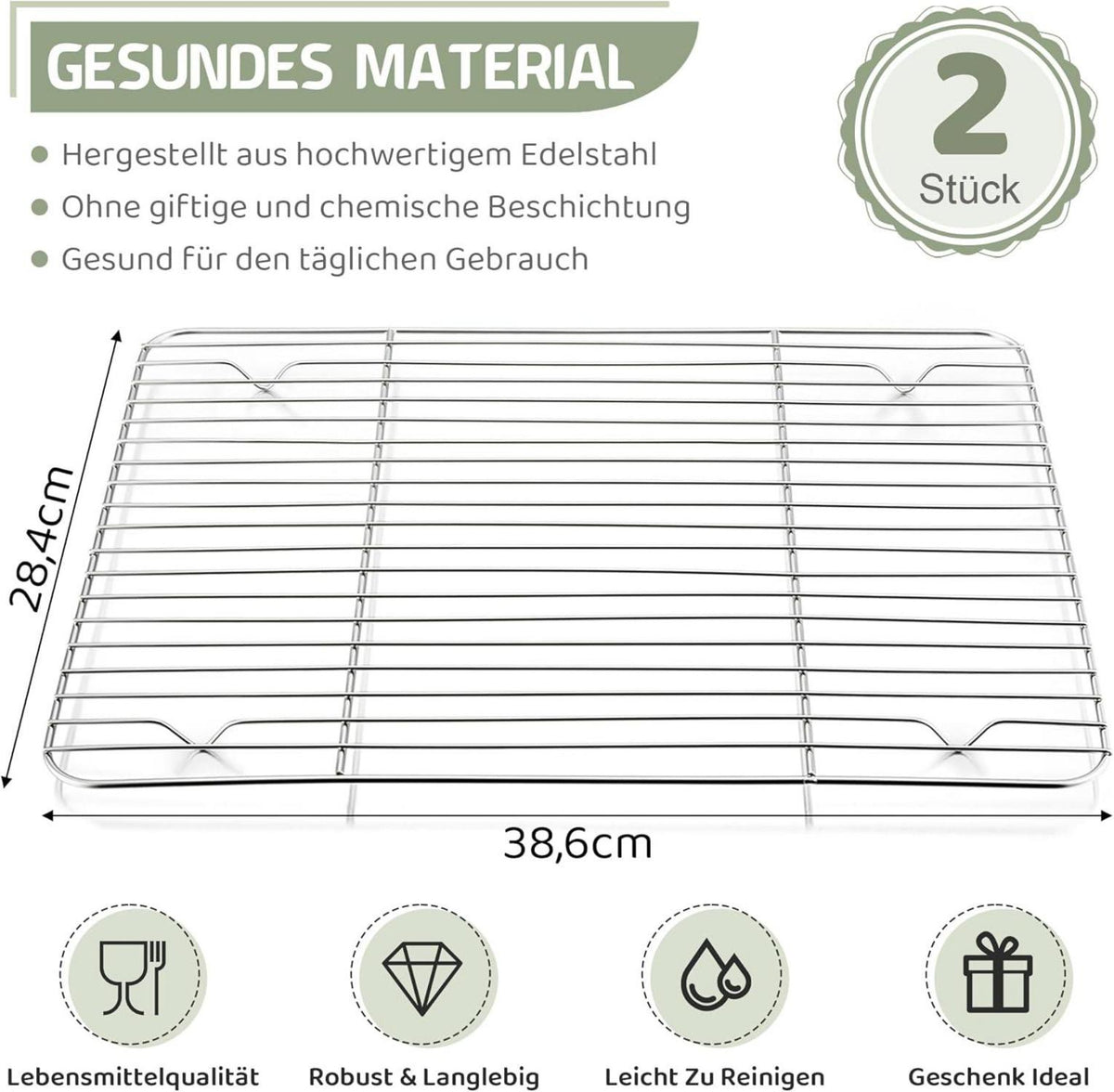 Joyfair Abkühlgitter Set Edelstahl Kuchengitter 38,6 x 28,4