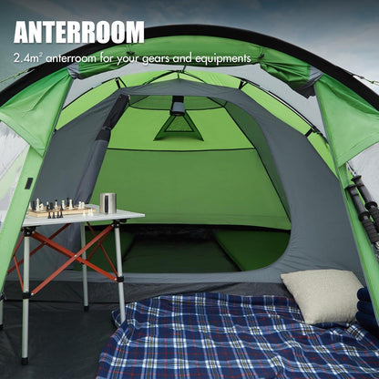 Kuppelzelt 3-4 Personen wasserdicht 4000mm mit Vorzelt grün