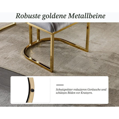 Samt Esszimmerstühle 4er Set mit goldenen Metallbeinen