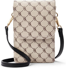 Handytasche Umhängetasche Damen PU Leder Beige mit Geldbörse