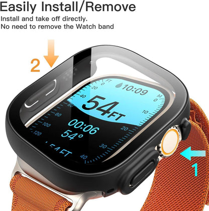 JETech Schutzhülle mit Displayschutz für Apple Watch Ultra 2/1 49mm, Schwarz