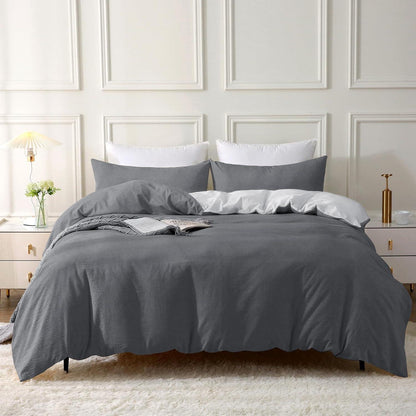 Bettwäsche Set 135x200 Baumwolle Stone Washed Dunkelgrau2