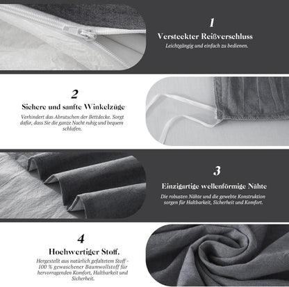 Bettwäsche 135x200 Baumwolle Dunkelgrau2 Stone Washed