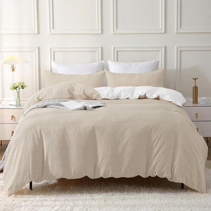 Bettwäsche-Set 200x200 Baumwolle Kamel Beige Stone Washed Look