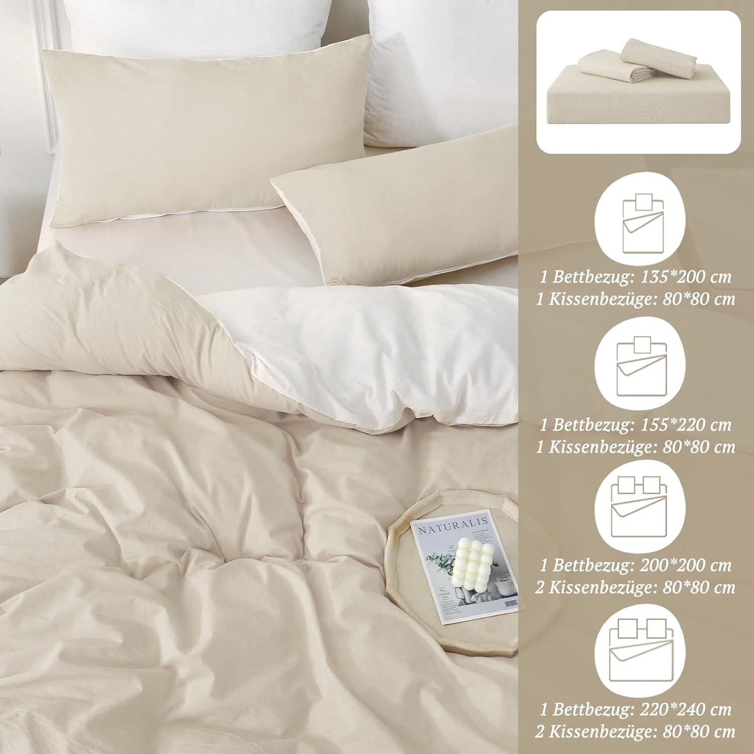 SOULFUL Bettwäsche Set 220x240 Baumwolle Kamel Beige Stone Washed