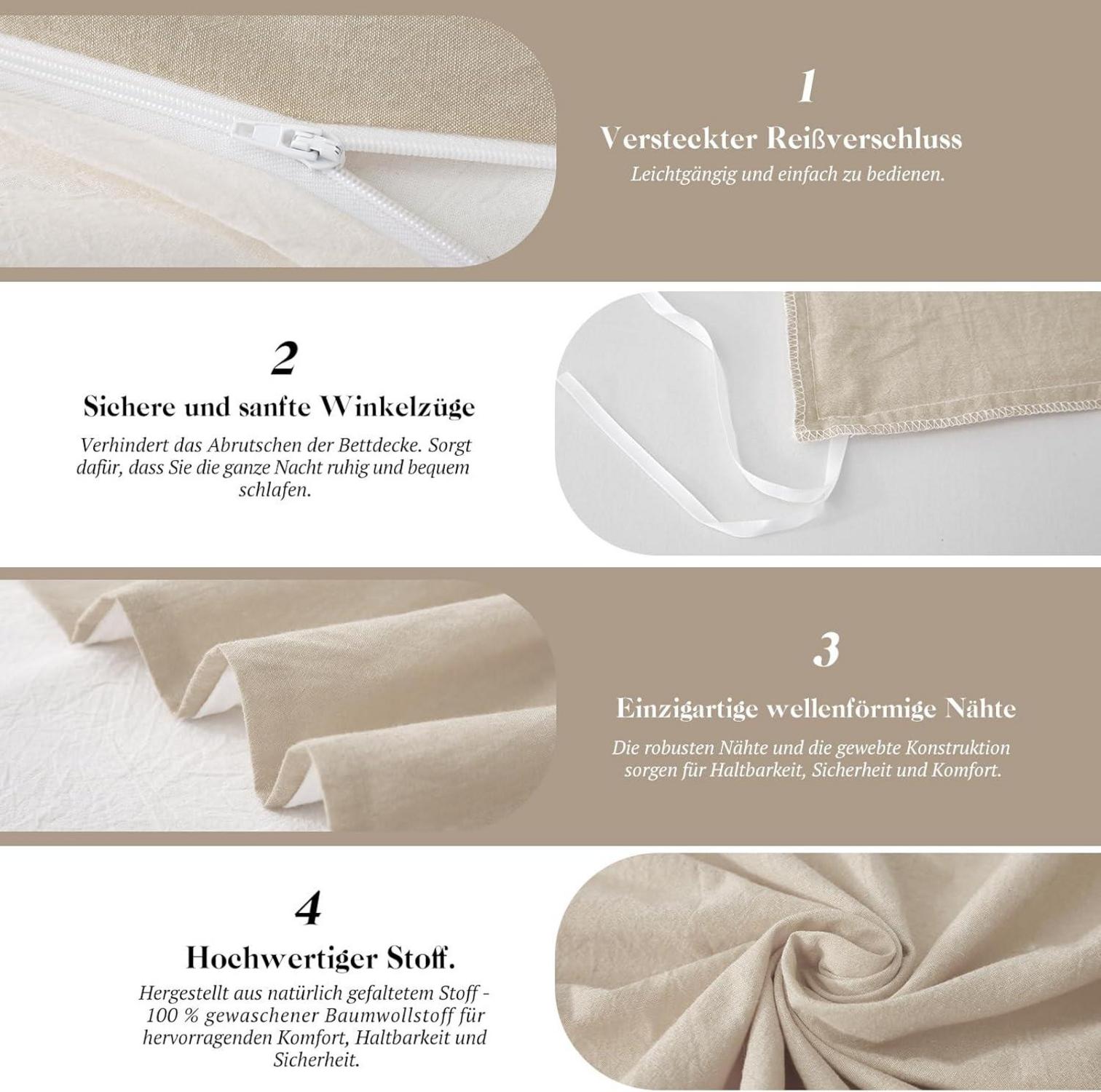Bettwäsche Set 135x200 Baumwolle Kamel Beige Stone