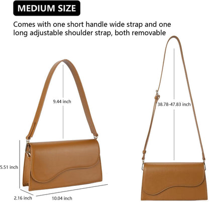 Telena Damen Schultertasche PU Leder Umhängetasche Crossbody Bag braun