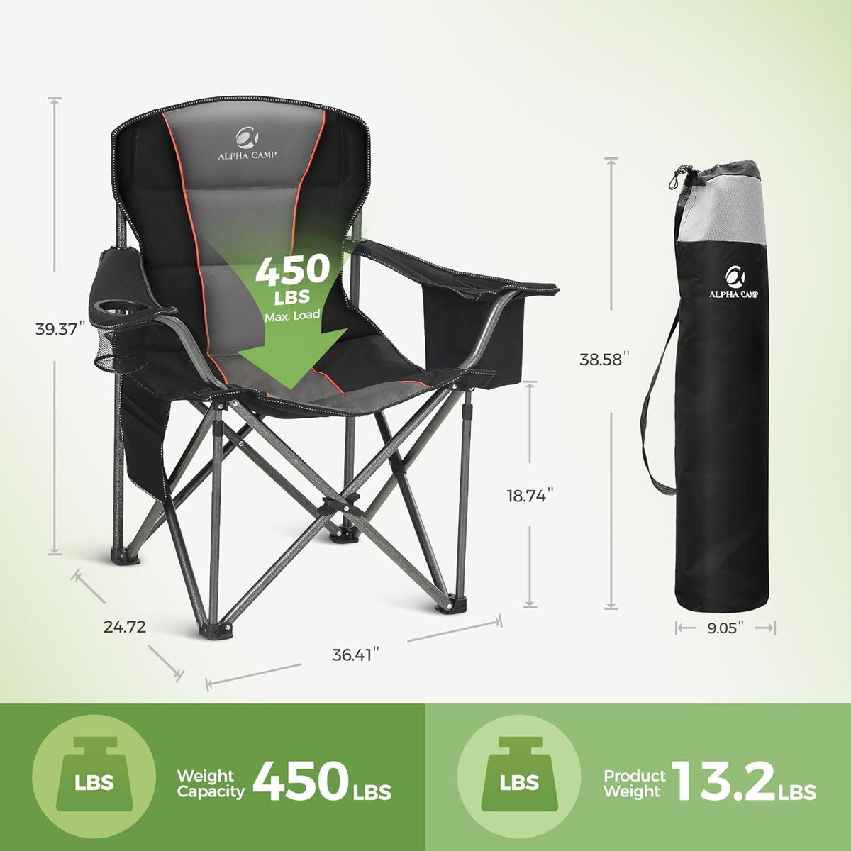 XXL Campingstuhl – Faltbar, Stabil & mit Kühltasche