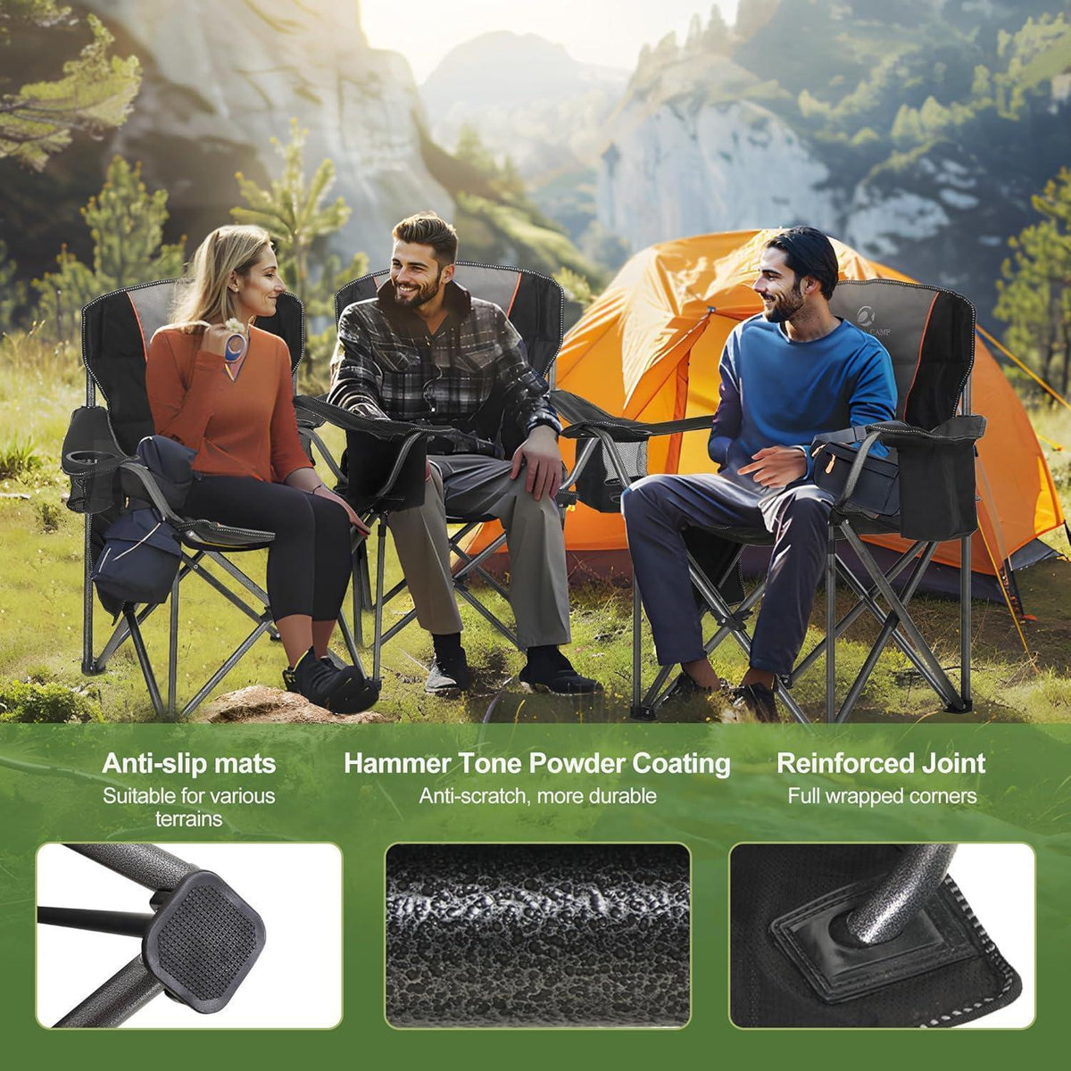 XXL Campingstuhl – Faltbar, Stabil & mit Kühltasche