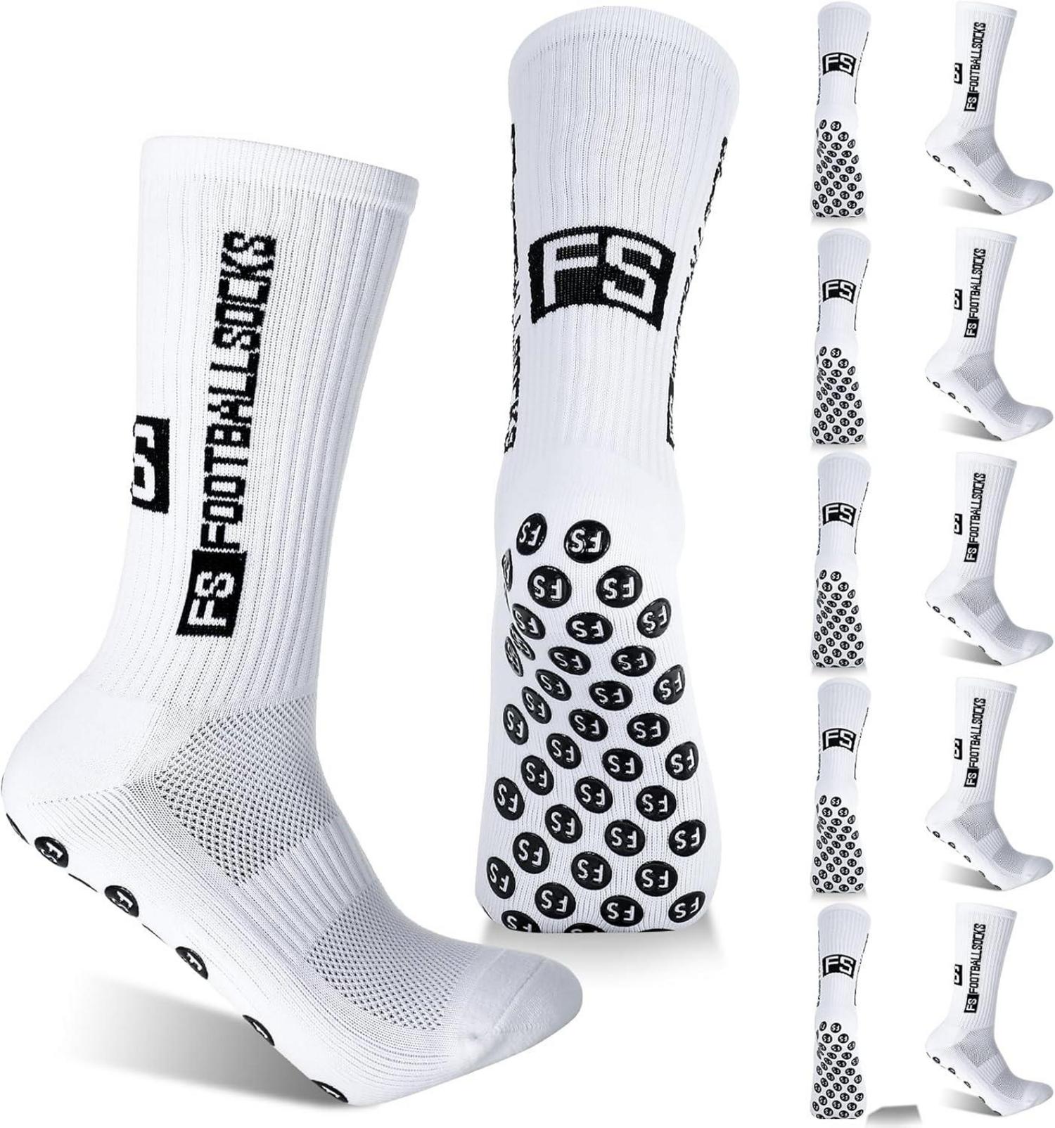 6er Pack Weiße Fußballsocken Anti-Rutsch Grip Größe 39-46 Sportsocken