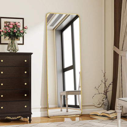 Standspiegel Ganzkörper Gold 150x40 cm – Abgerundete Ecken