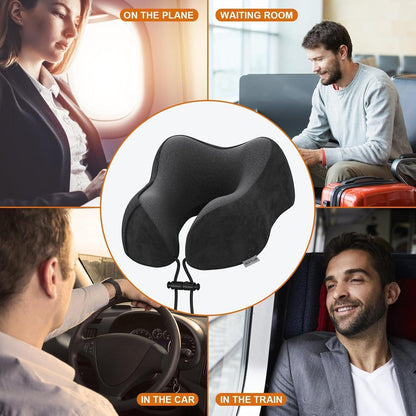 Nackenkissen Reise aus Memory Foam mit samtweichem Bezug (Schwarz)