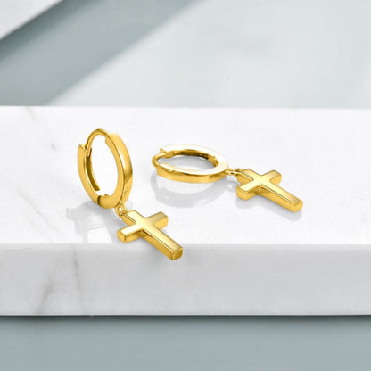 Creolen aus Sterling Silber mit Kreuz-Anhänger für Damen & Herren