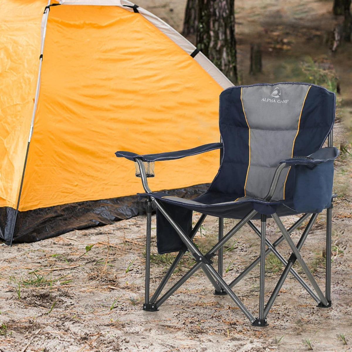 XXL Campingstuhl Klappbar mit Kühltasche & Getränkehalter