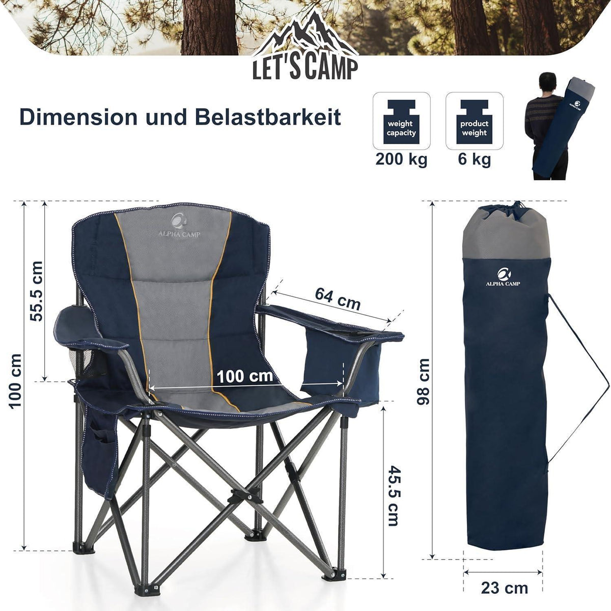 XXL Campingstuhl Klappbar mit Kühltasche & Getränkehalter