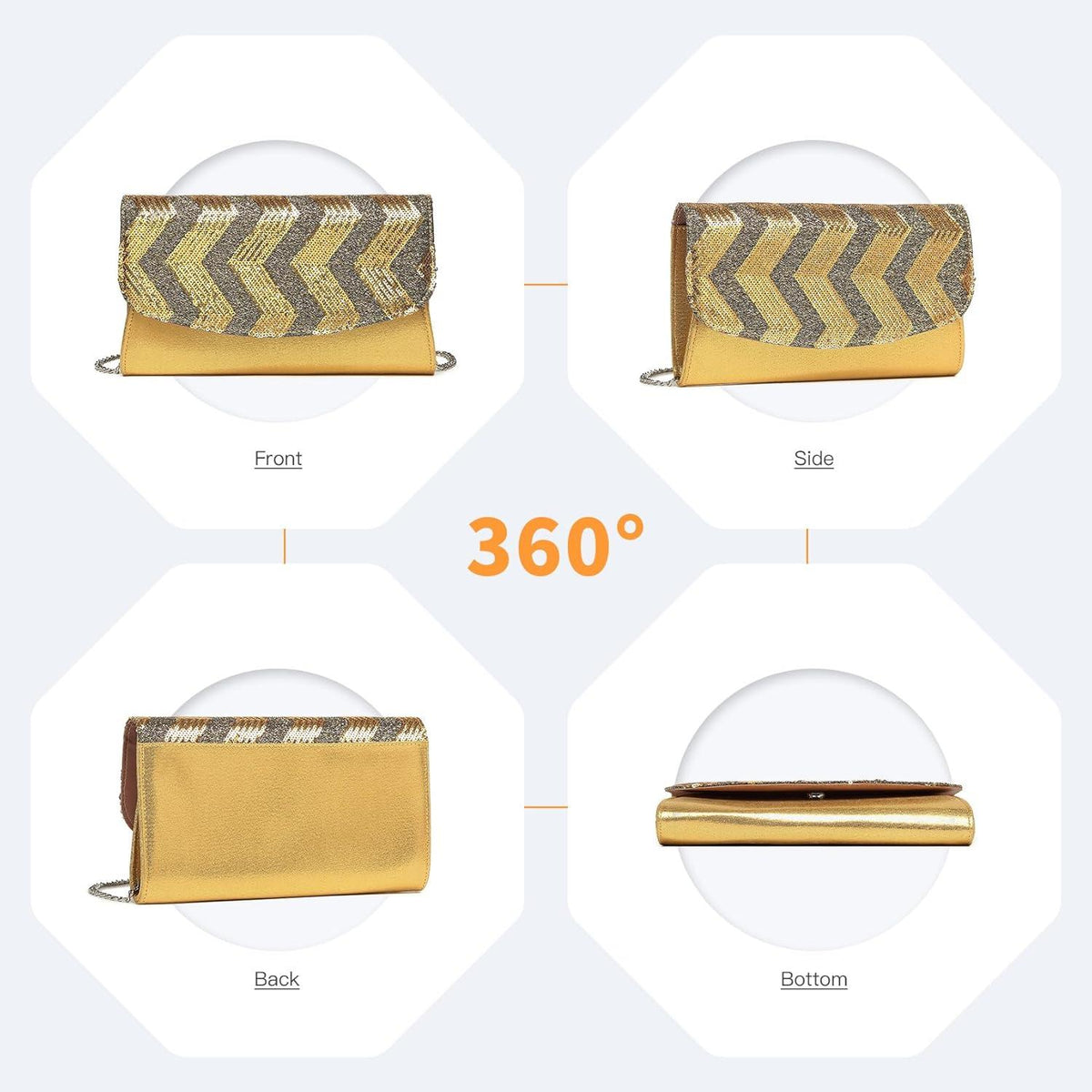 Miss Lulu Damen Clutch mit Pailletten - Vielseitige Kettentasche