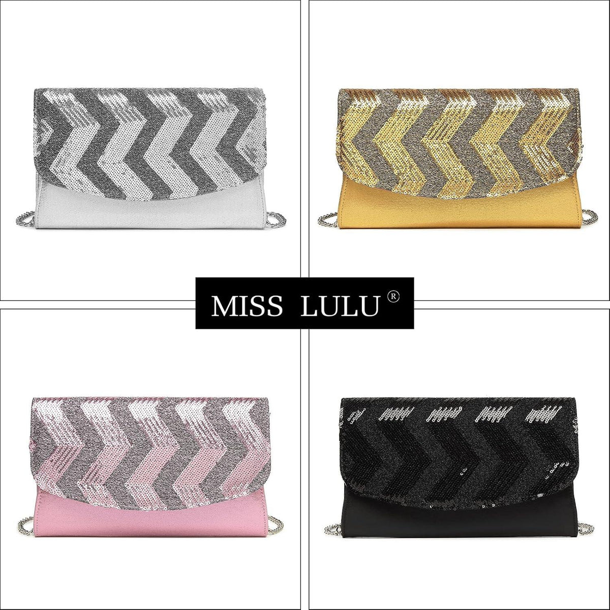 Damen Clutch Kettentasche Pailletten Party Umhängetasche
