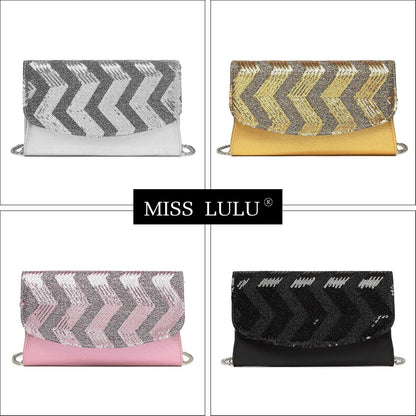 Damen Clutch Kettentasche Pailletten Party Umhängetasche