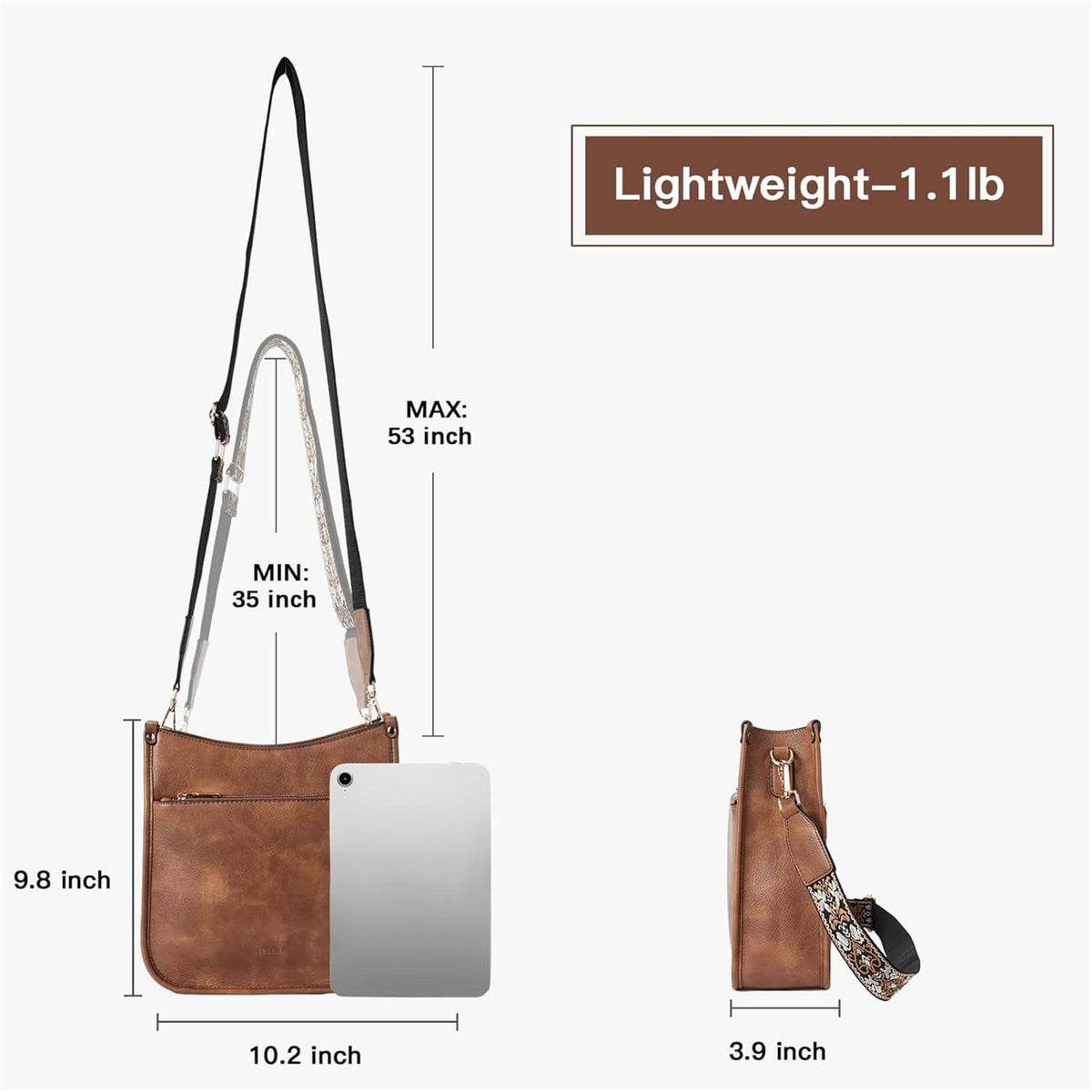 Schultertasche Damen PU Leder Umhängetasche Crossbody Bag Braun