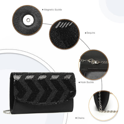Miss Lulu Clutch Damen Mini Kettentasche Abendtasche Party Pailletten Glamourös Rot