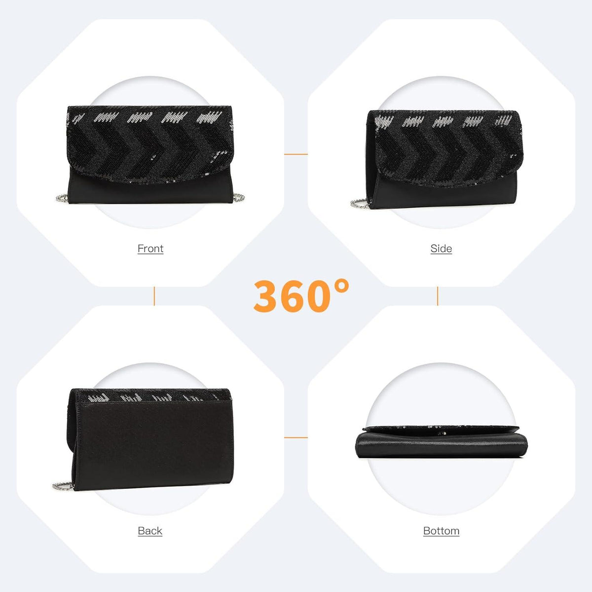 Damen Pailletten Clutch Abendtasche: Party Kettentasche Umhängetasche