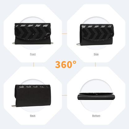 Damen Pailletten Clutch Abendtasche: Party Kettentasche Umhängetasche