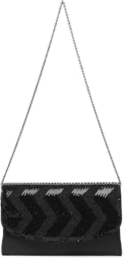 Miss Lulu Clutch Damen Mini Kettentasche Abendtasche Party Pailletten Glamourös Rot