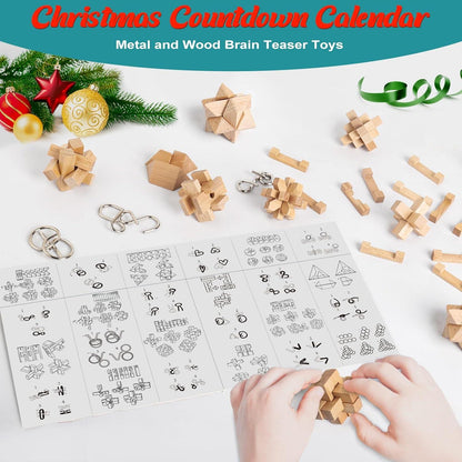 Knobelspiele Adventskalender 2024 Metall Holz Geschenke IQ Puzzle