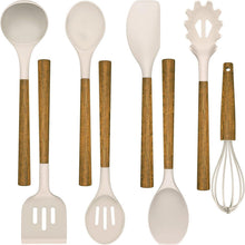 8-teiliges Silikon Küchenhelfer Set mit Holzgriff und Loch