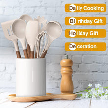 8-teiliges Silikon Küchenhelfer Set mit Holzgriff für Kochen