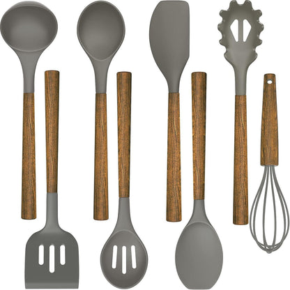 8-teiliges Silikon Küchenhelfer Set mit Holzgriff, Antihaft