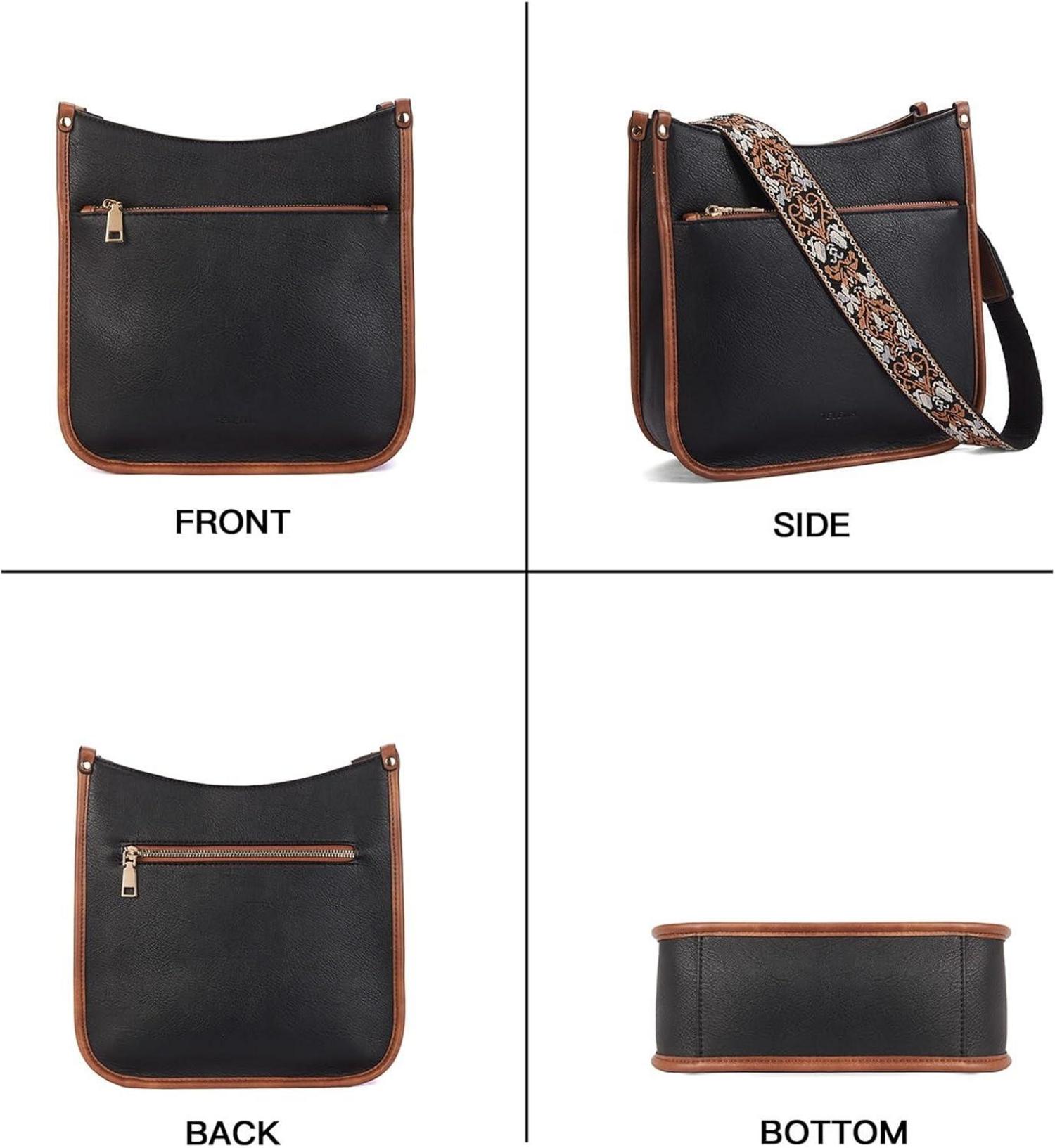 Damen Vintage Crossbody Bag Schultertasche PU Leder Schwarz/Braun