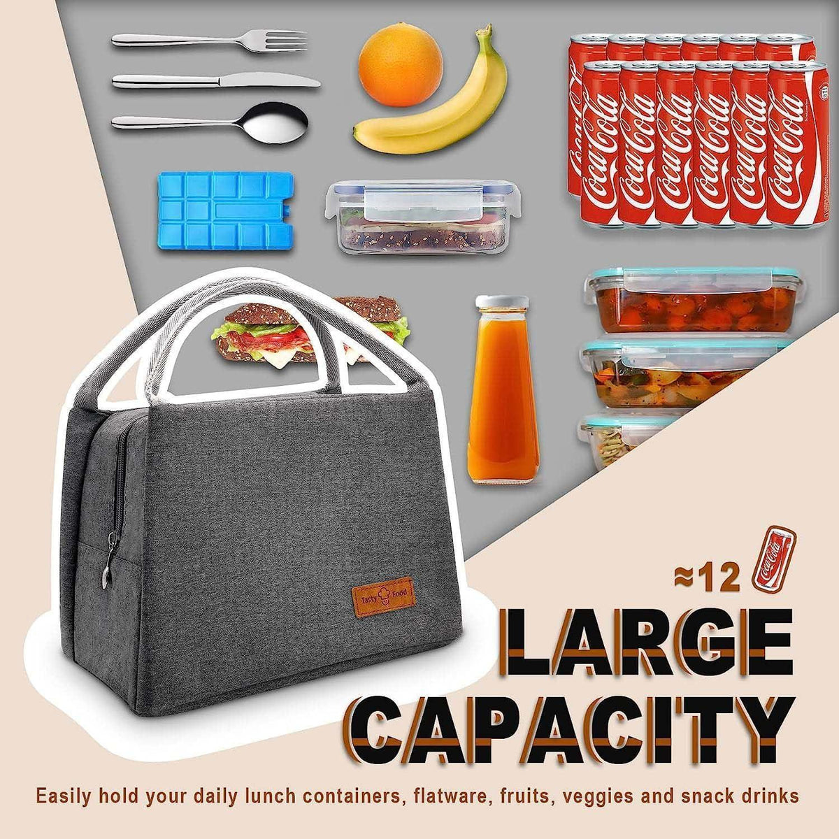 Isolierte Kühltasche für Lunch & Picknick – 8L, Grau