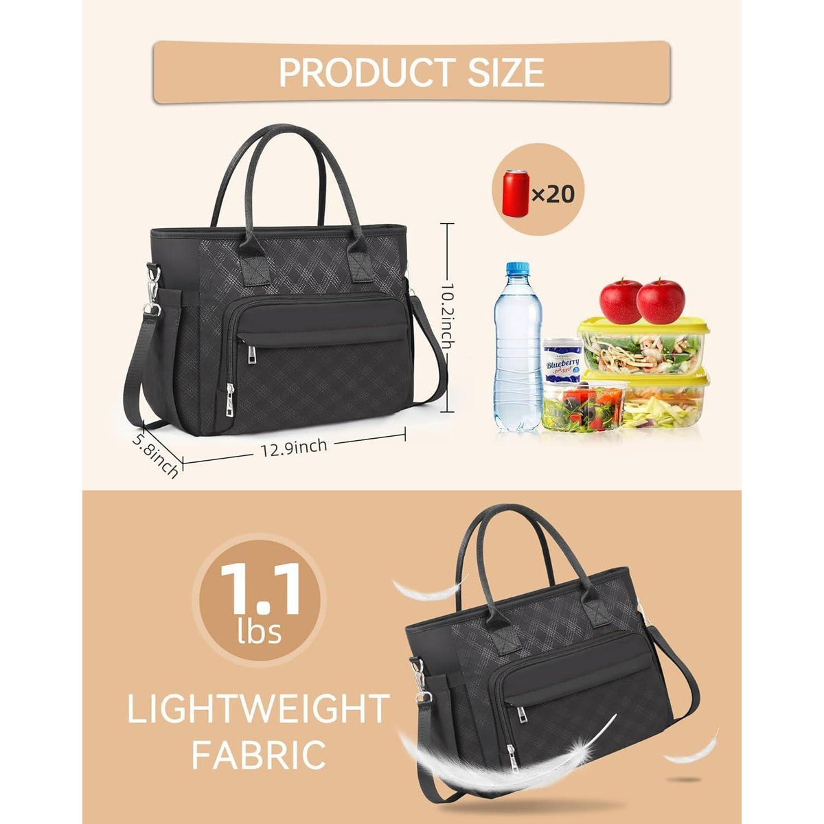Isolierte Lunchtasche für Damen mit Schulterriemen & Flaschenhalter