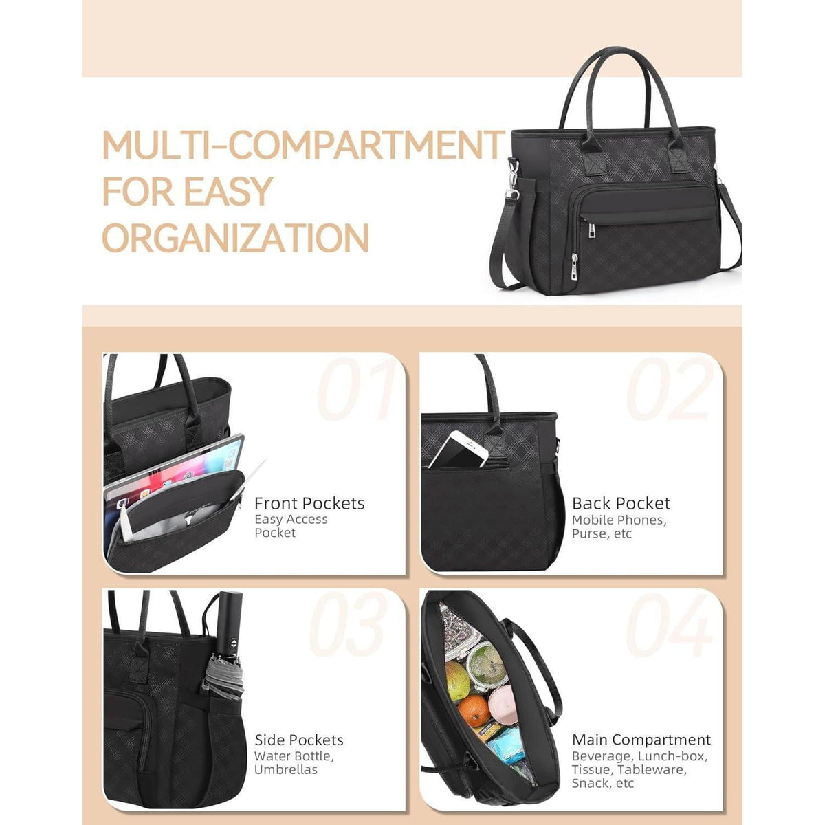 Isolierte Lunchtasche für Damen mit Schulterriemen & Flaschenhalter