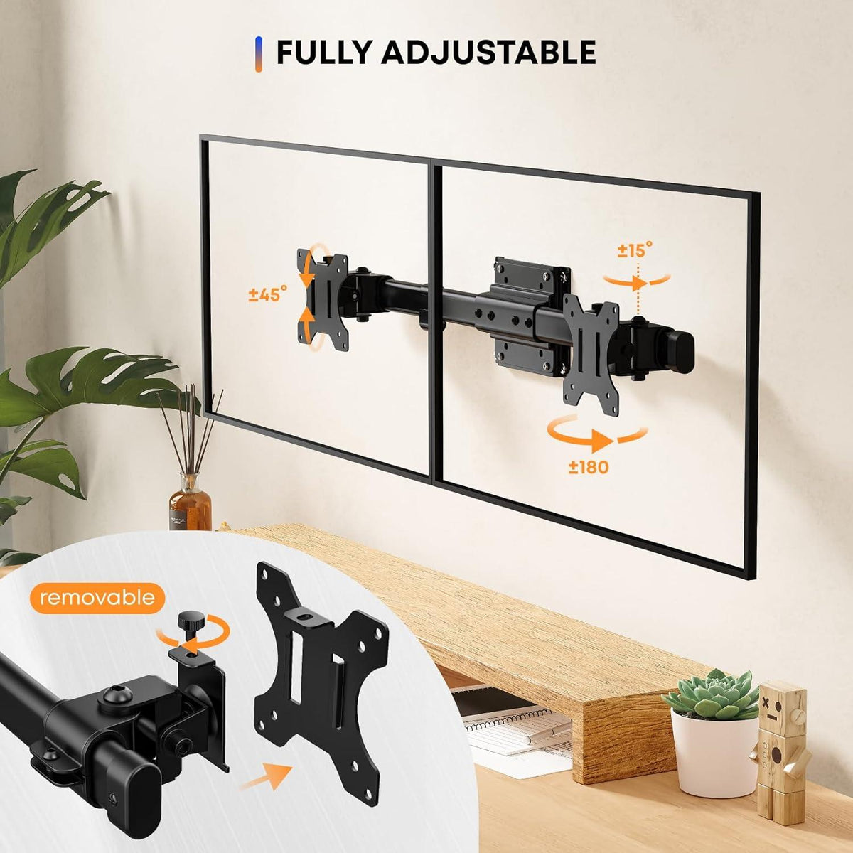 Dual Monitorhalterung Adapter für Monitor 13-27 Zoll VESA 75x75/100x100mm