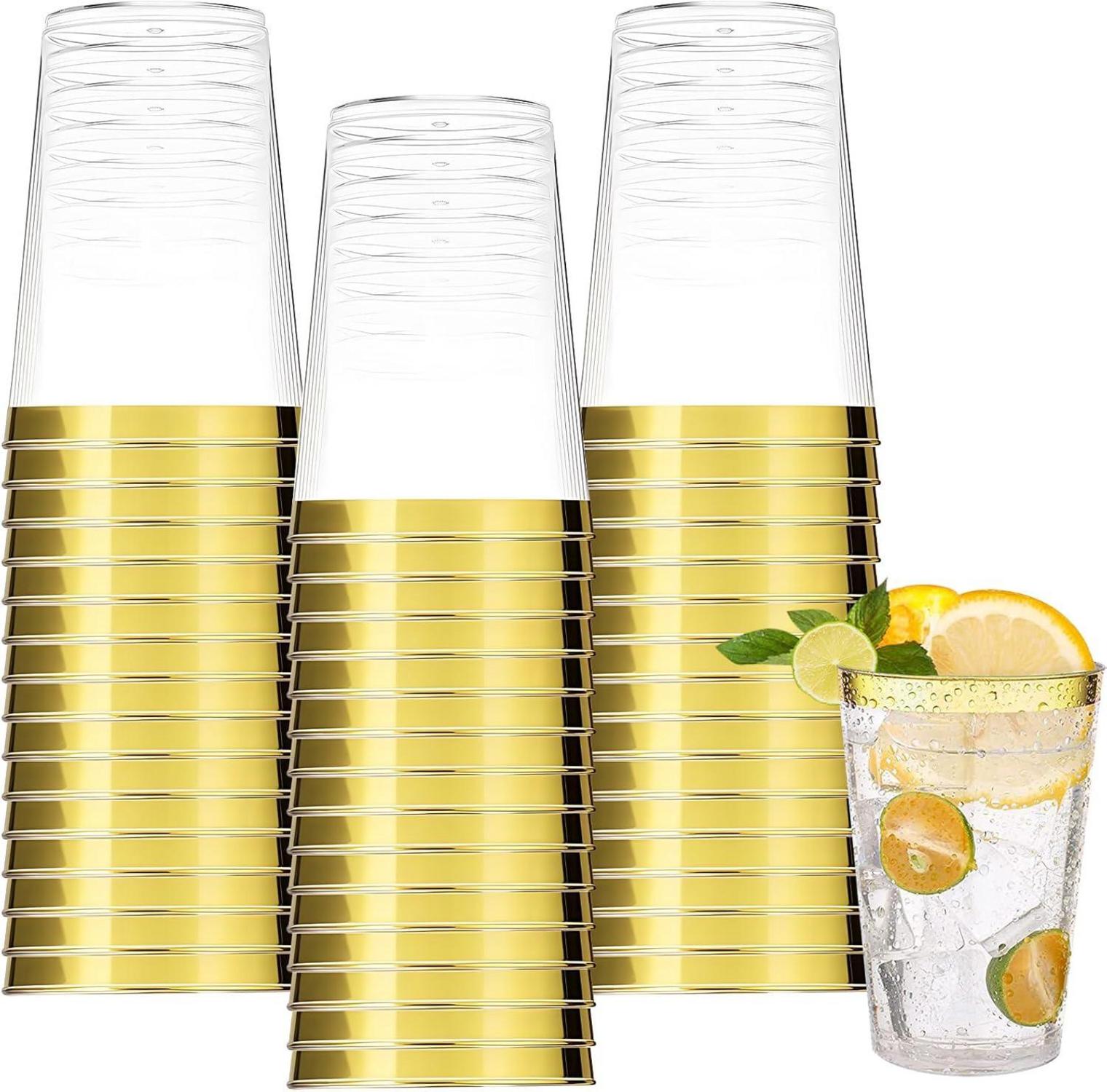 60er Set Goldrand Partybecher 10oz/300ml für Getränke Champagner