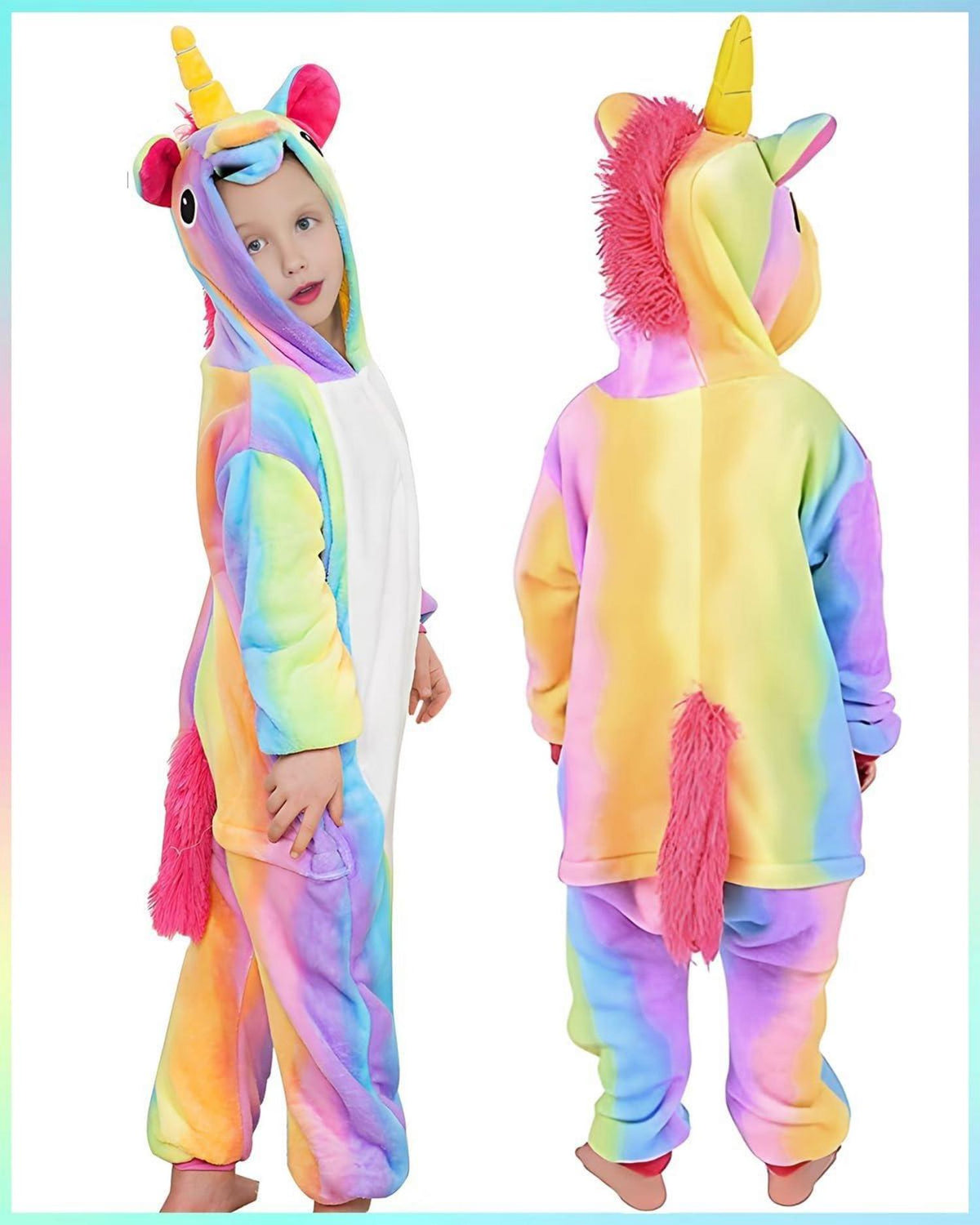 Einhorn Pyjama Mädchen Regenbogen Cosplay Kostüm Kinder Flanell Schlafanzug
