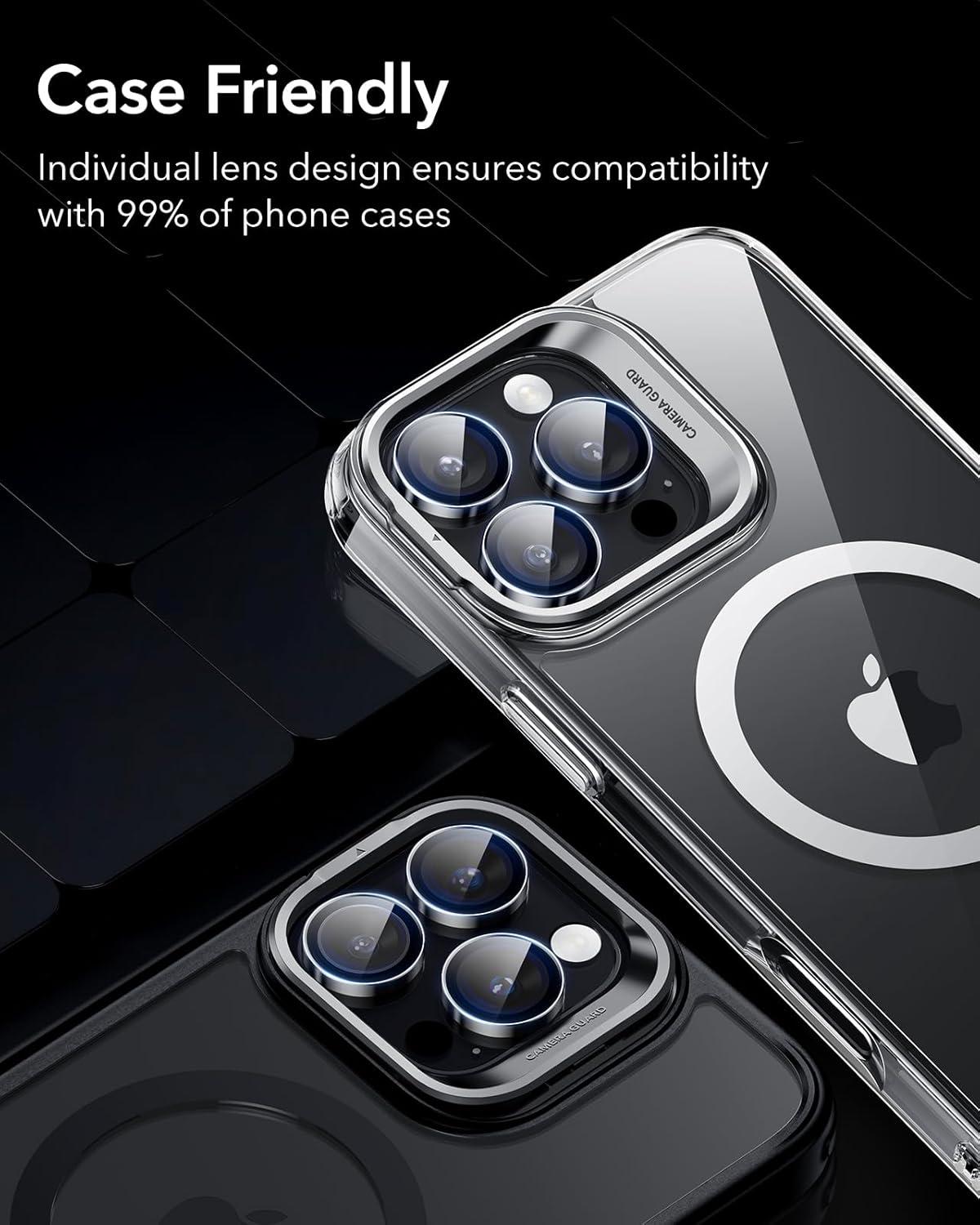 ESR 2 Stück Kamera Schutzfolie für iPhone 16 Pro/15 Pro/14 Pro Max, gehärtetes Glas, Schwarz